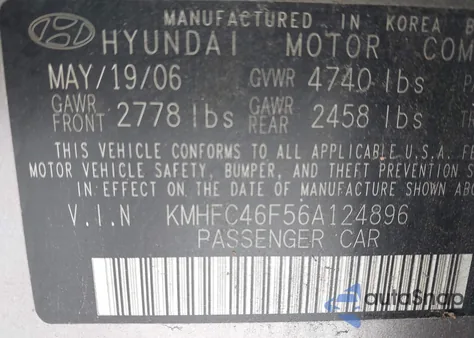 2006 Hyundai Azera Limited/Se из США, поврежденный, VIN KMHFC46F56A124896